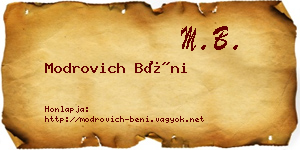 Modrovich Béni névjegykártya